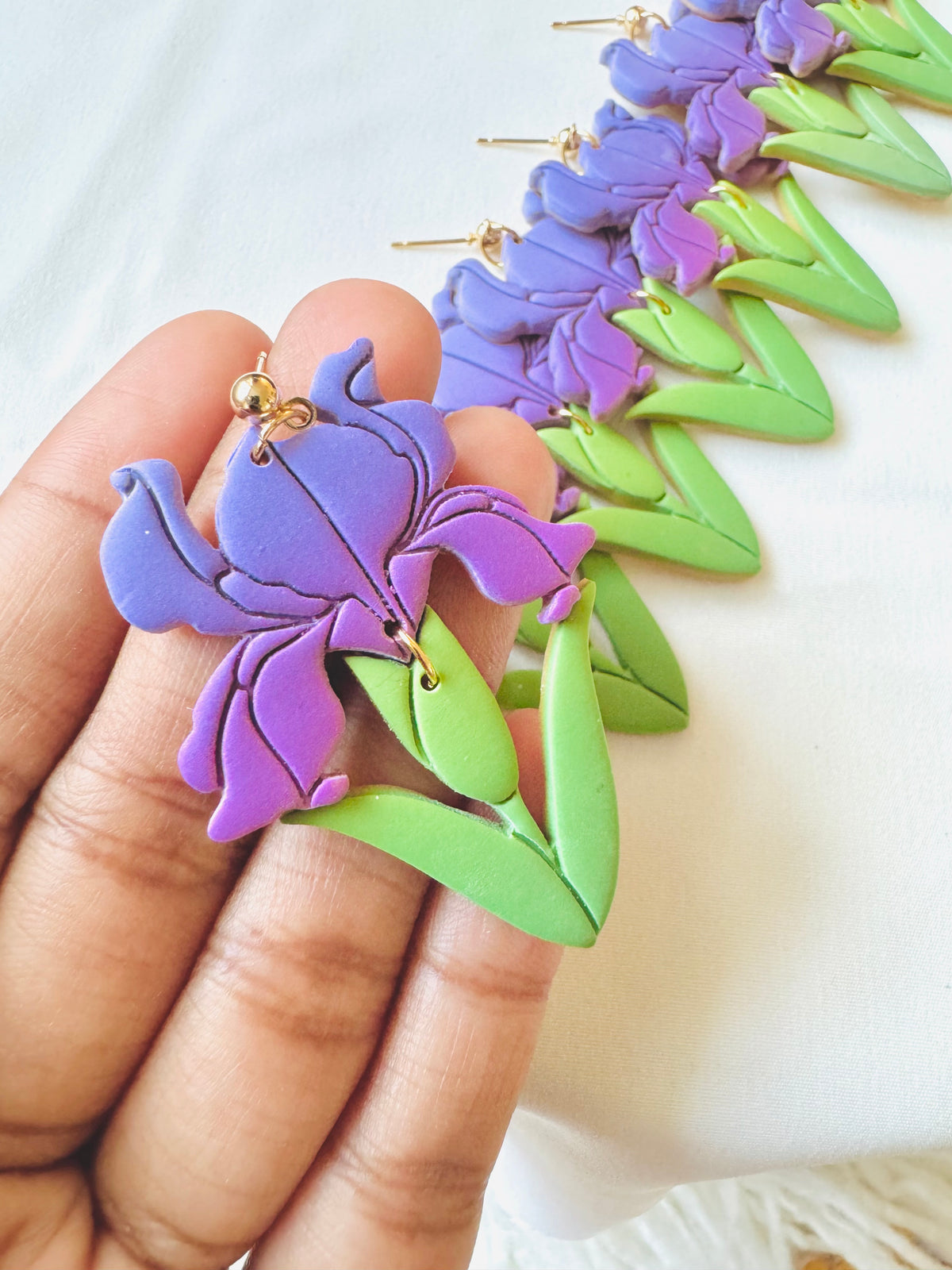 Iris Statement Flower Earrings | Polymer Clay Earrings