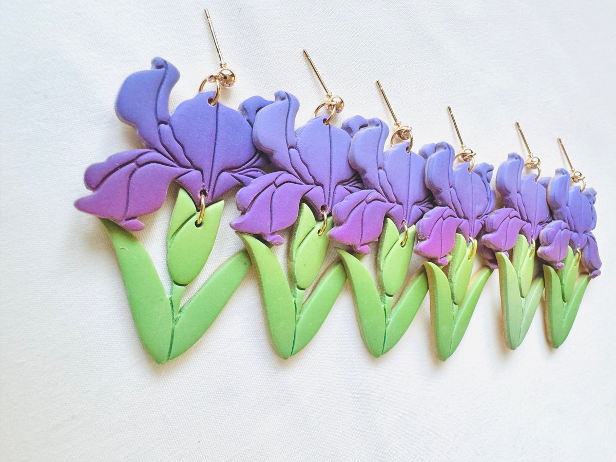 Iris Statement Flower Earrings | Polymer Clay Earrings