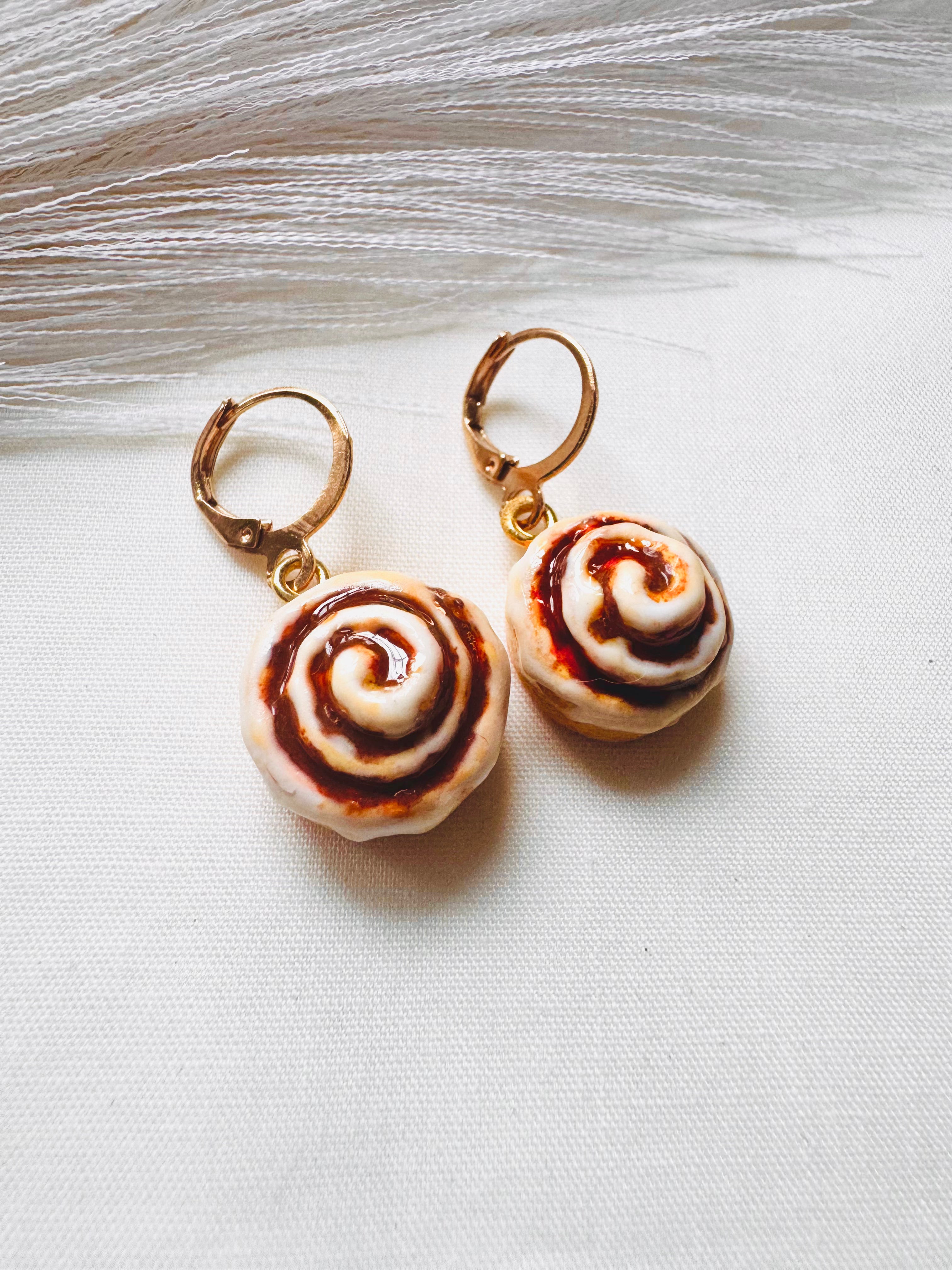 Cinnamon Roll Earrings - Breakfast Food Miniatures