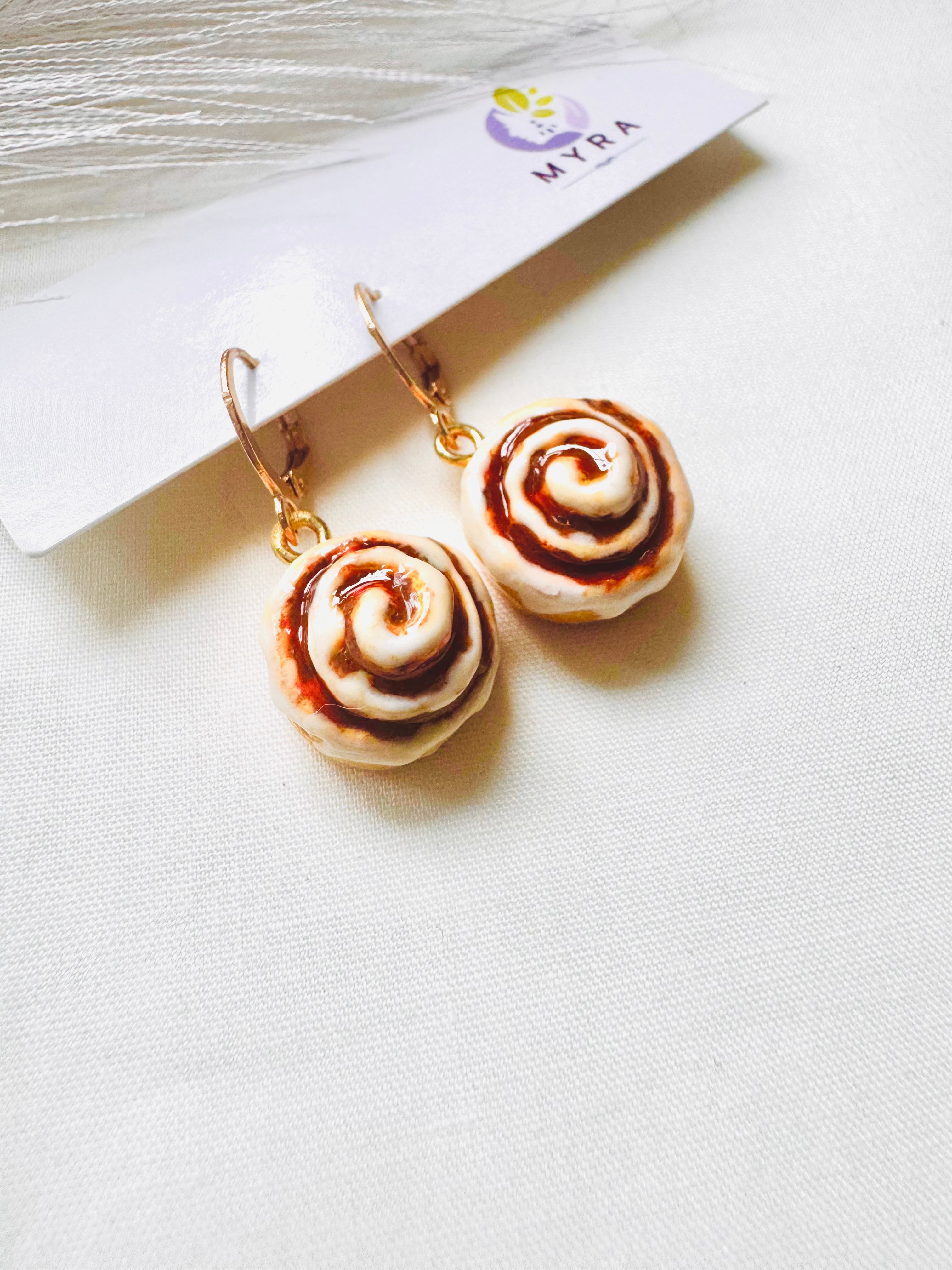 Cinnamon Roll Earrings - Breakfast Food Miniatures